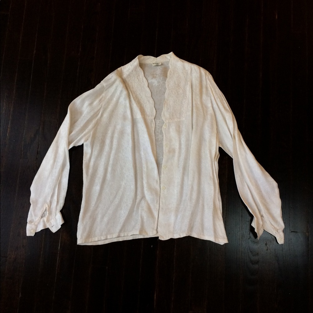 Vintage Shiny Floral Paisley Button Up Blouse